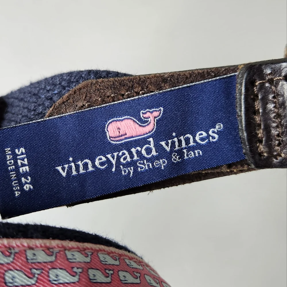 Vineyard Vines Whale Belt Pink Blue Leather Brass Canvas Club Boys 26